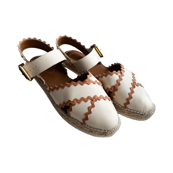 SEE BY CHLOE Glyn Scalloped Edge Flat Espadrille Sandals Beige Sz 8.5 - Picture 1 of 5